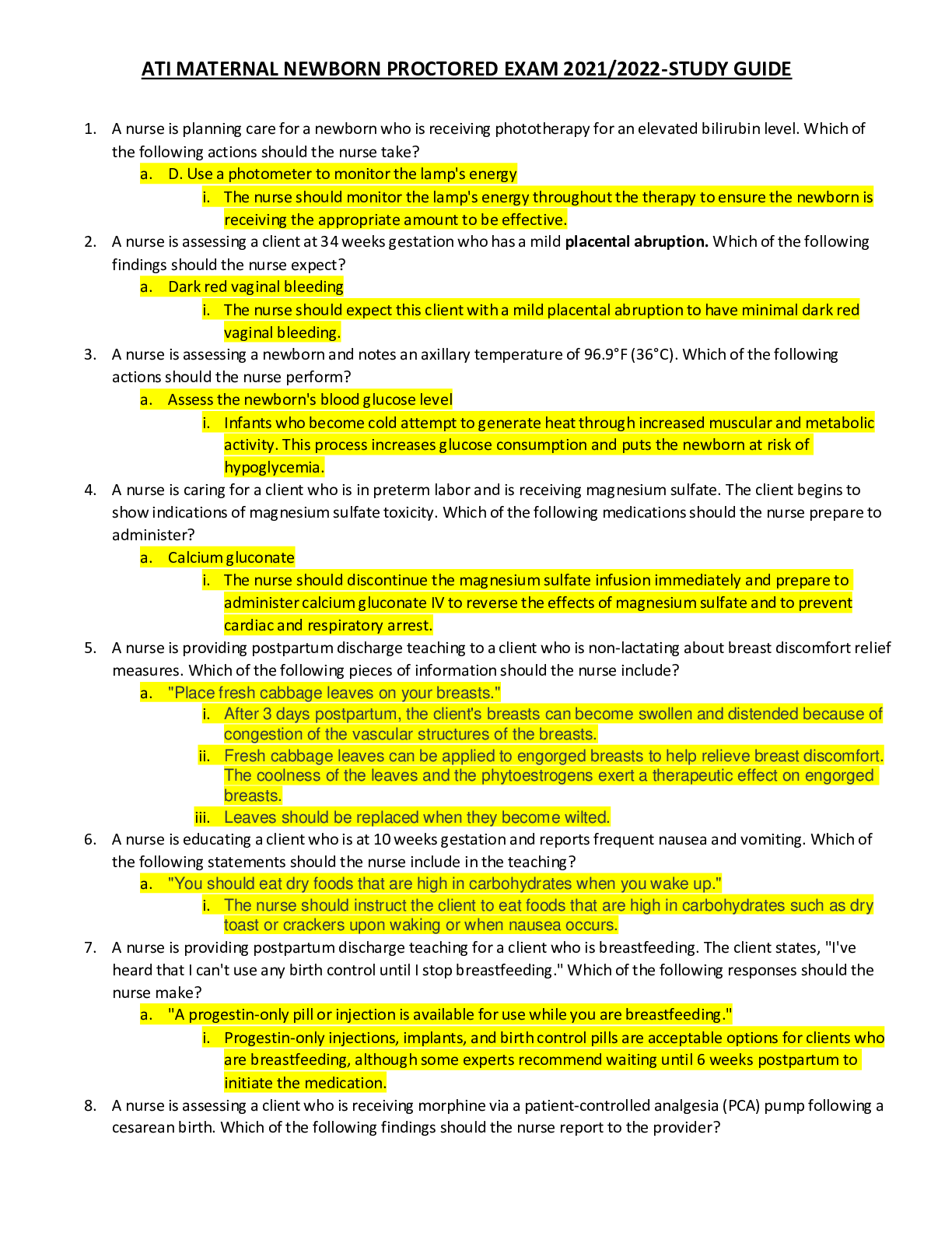 Preview image for ATI MATERNAL NEWBORN PROCTORED EXAM 2021/2022-STUDY GUIDE